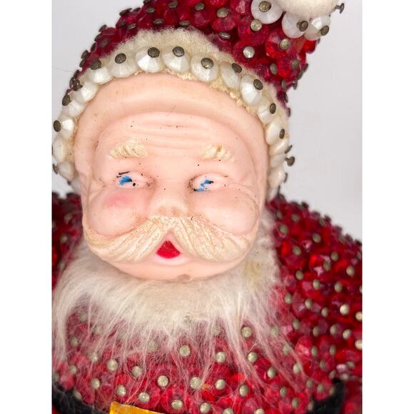 Kitschy Cute Vintage 1950s Santa & Mrs. Claus Beaded Push Pin Flocked Figures - Picture 7 of 16